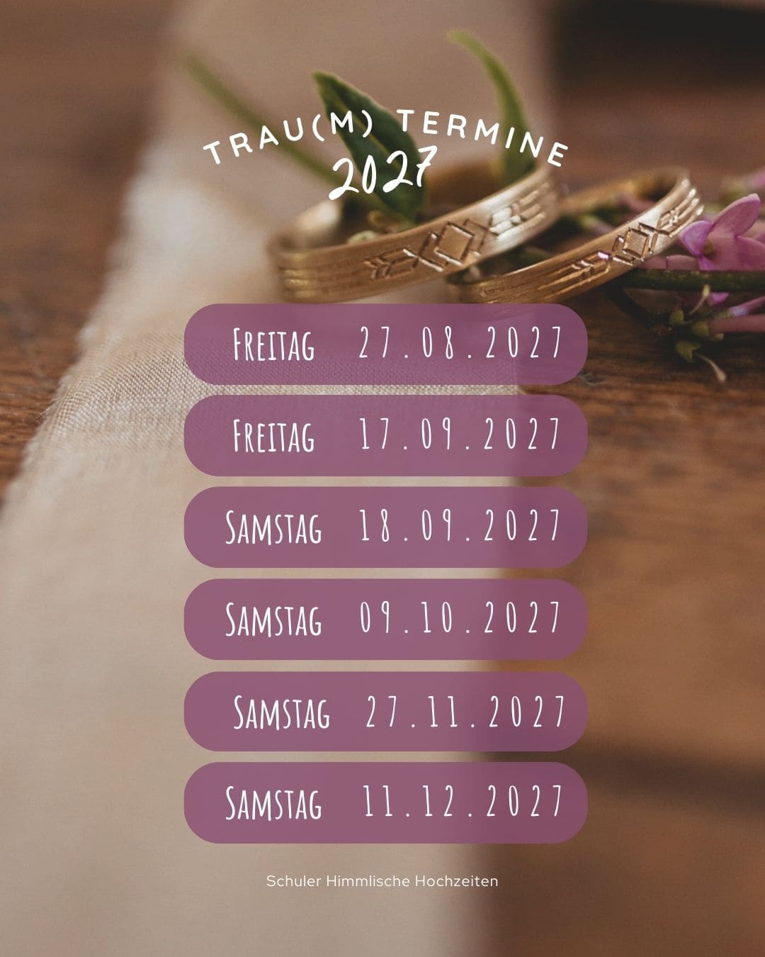 Schuler Traumtermine 2027